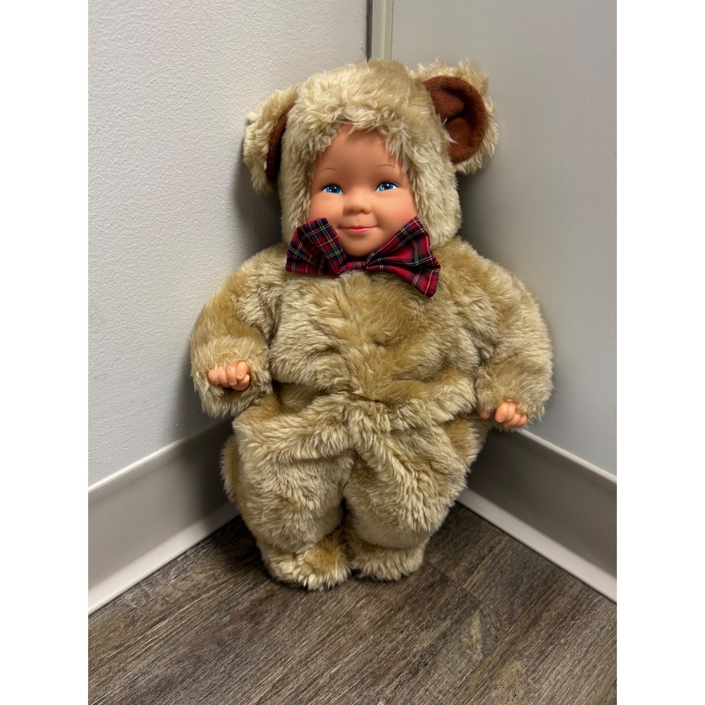 Anne Geddes Bear Plush Baby Doll Unimax 1996 Tan 14in Good Vintage 5255 Bow Tie
